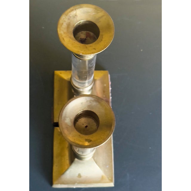 Brass Vintage Pair of Mid-Century Modern Brass & Lucite Candle Stick Holders, 1960s For Sale - Image 8 of 10
