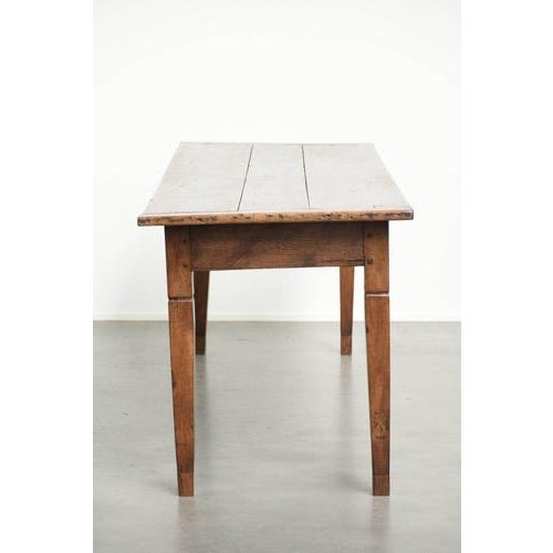 Antique Oak Dining Table with Walnut Top and Drawer For Sale - Image 3 of 14