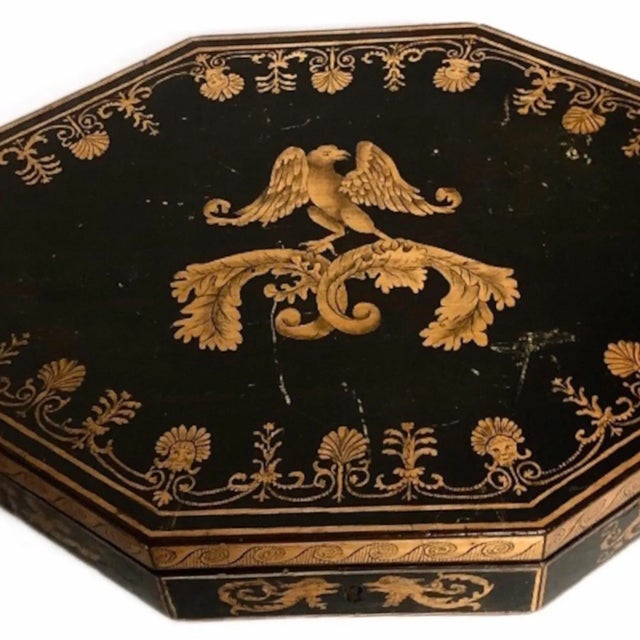 Early 19th Century English Regency Octagonal Penwork Decorated Box For Sale - Image 5 of 6