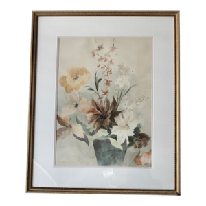 Original Large Julester Signed Watercolor the Brown Chrysanthemum