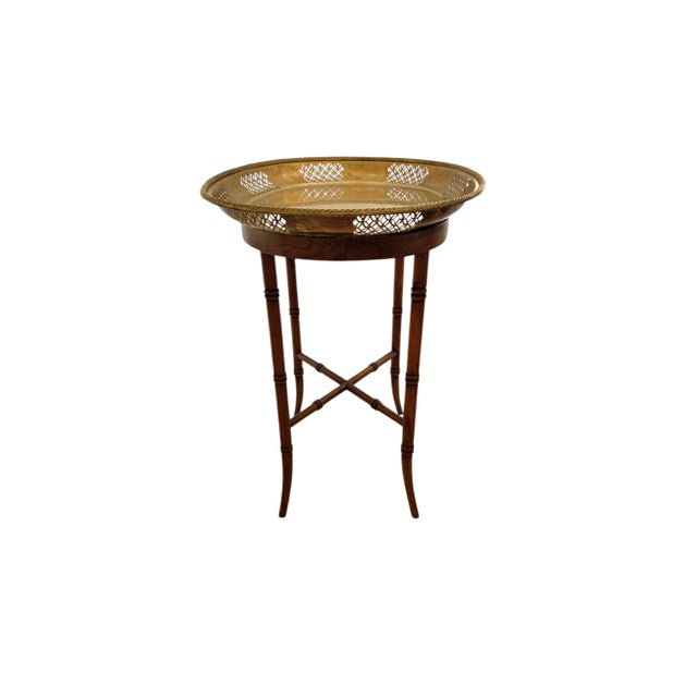Maitland - Smith Late 20th Century Maitland-Smith Bamboo-Design Side Table With Brass Tray For Sale - Image 4 of 9