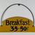 A Whimsical Vintage Wood Sign Advertising "Breakfast 35-50c" With Arching Metal Hook, Double Sided For Sale - Image 4 of 9