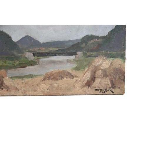 Oil painting on hardboard panel, signed lower right "O. Couvreur 1946". Subtle and atmospheric post-impressionist...
