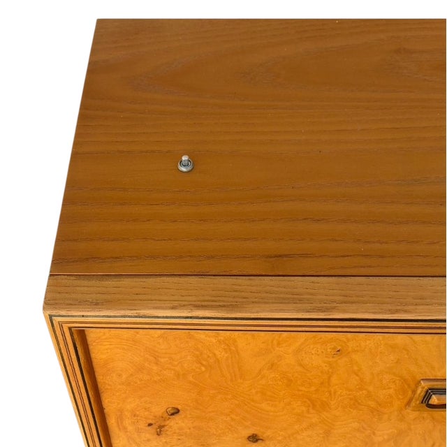 Henredon Scene Two Campaign King Bed Burlwood Oak Trunk Headboard Only Art Deco For Sale In Philadelphia - Image 6 of 16