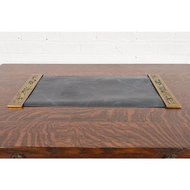 Tiffany Studios Tiffany Studios New York Grapevine Bronze Doré Blotter Ends With Leather Desk Blotter For Sale - Image 4 of 13