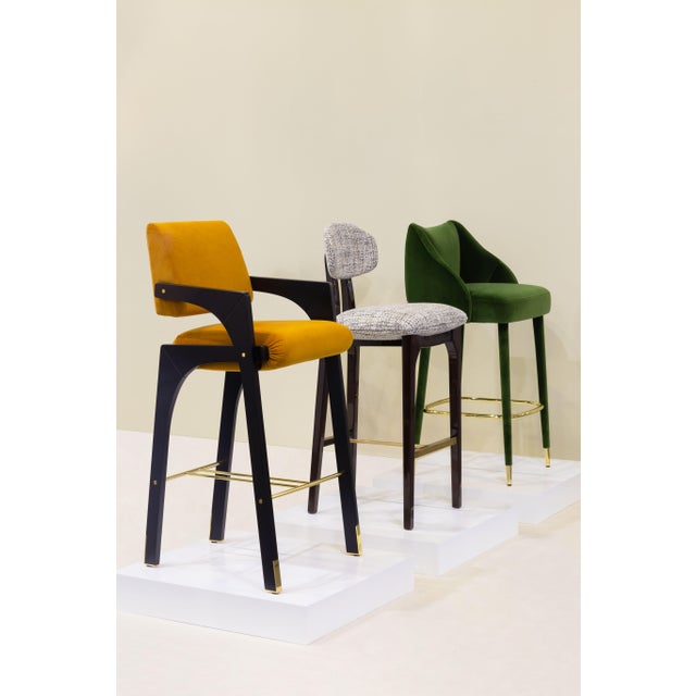 Figueroa Bar Stool in Green Velvet from Insidherland For Sale - Image 10 of 11