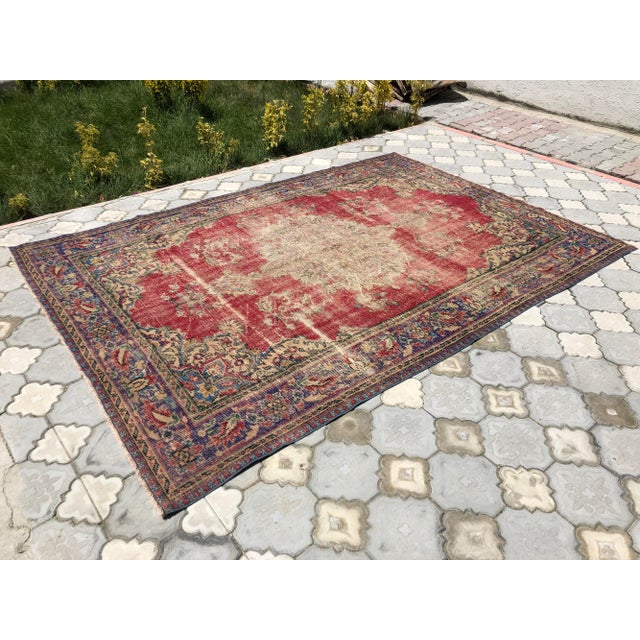 Turkish Vintage Oushak Red Cotton and Wool Rug For Sale - Image 3 of 9