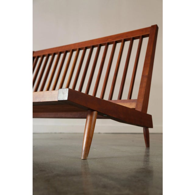 George Nakashima 1960s Pair of George Nakashima Studio Settee Sofas in Cherry and Knoll Fabric For Sale - Image 4 of 12