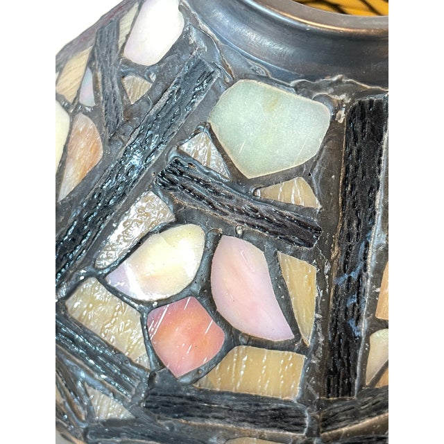 Vintage Tiffany Style Leaded Glass Stained Glass Shades for Pendant / Chandelier - Set of 3 For Sale - Image 4 of 12