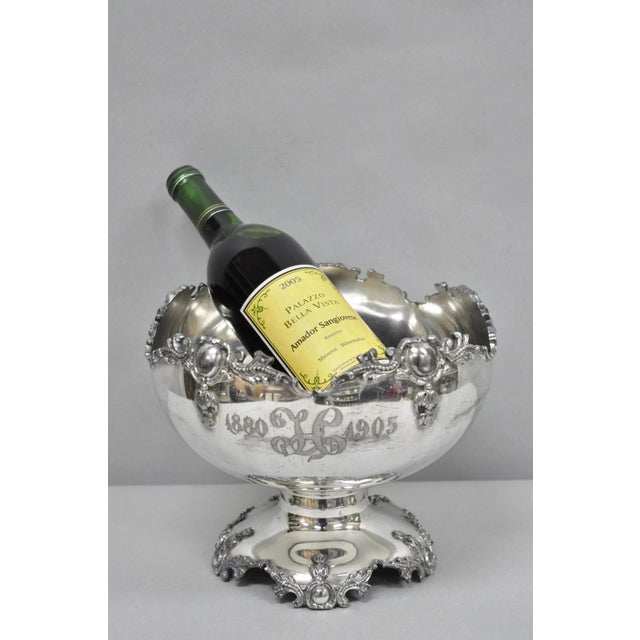 Victorian Antique Victorian Silver Plated "1880 H 1905" Monogram Pedestal Fruit Bowl For Sale - Image 3 of 16
