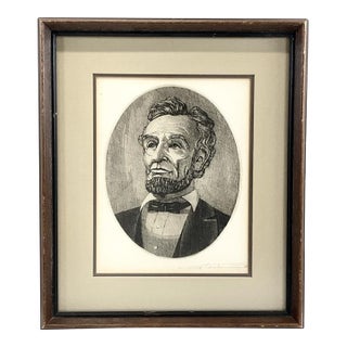 Vintage Abraham Lincoln Engraving Print, Oval Portrait Wall Art, Historic Americana Decor For Sale