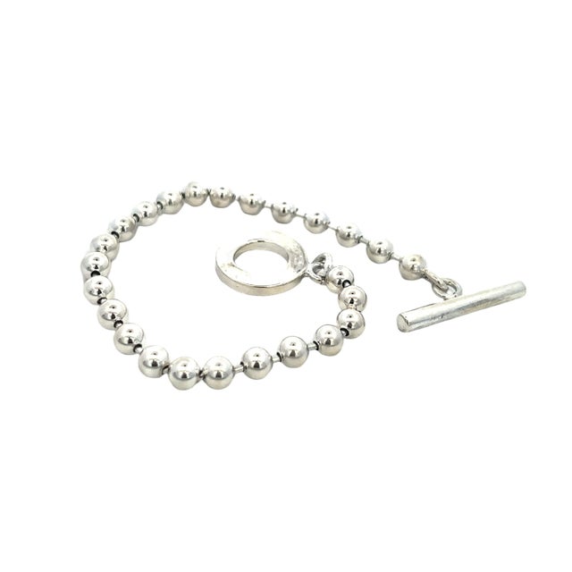 Traditional 1990s Gucci Estate Toggle Bracelet Size 8 Sterling Silver 8 mm Beads For Sale - Image 3 of 6