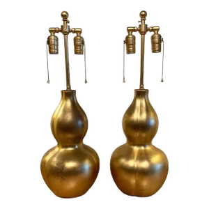 Pair of Sirmos "Samba" Table Lamps Gold Leaf With Brass Hardware