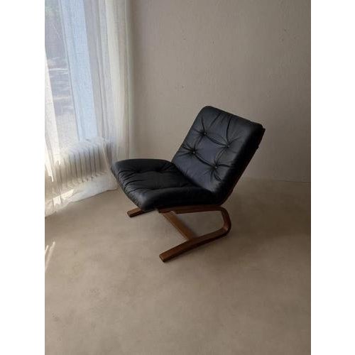 Mid-Century Modern Plywood Chair in Black Leather, 1970s For Sale - Image 10 of 11