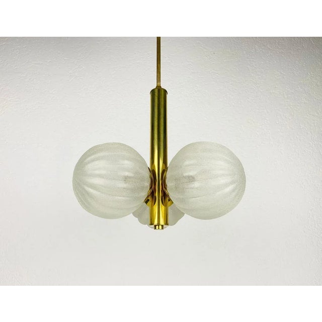 Mid-Century Modern Mid-Century Golden 3-Arm Space Age Chandelier from Kaiser, 1960s, Germany For Sale - Image 3 of 9
