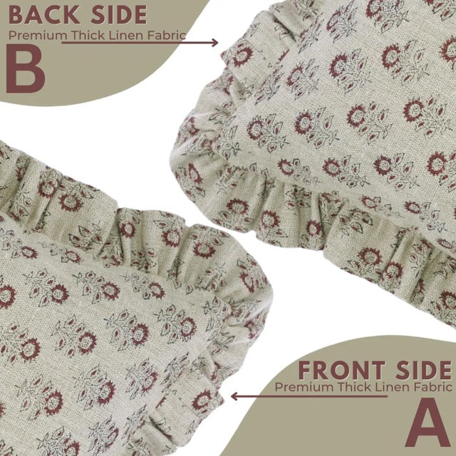 Not Yet Made - Made To Order Fabdivine Artistic Block Print Frill Pillow Cover Rust 22x22 Inch Thick Linen- Bagru Buti For Sale - Image 5 of 5