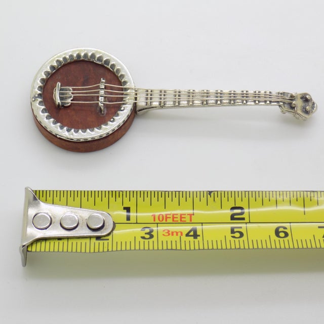Vintage Italian Handmade Sterling Silver and Wood Mandolin Figurine, 1980s For Sale - Image 9 of 10