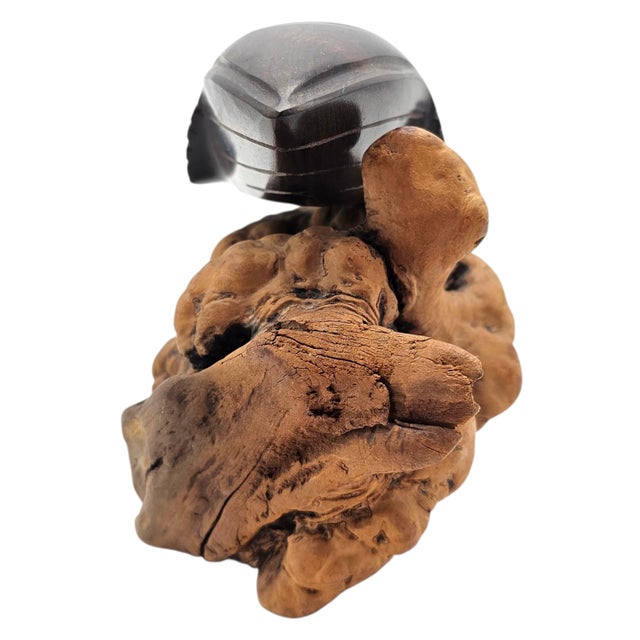 Late 20th Century Hand-Carved Ironwood Whale Sculpture on Natural Burl Base, 9.5" For Sale - Image 5 of 11