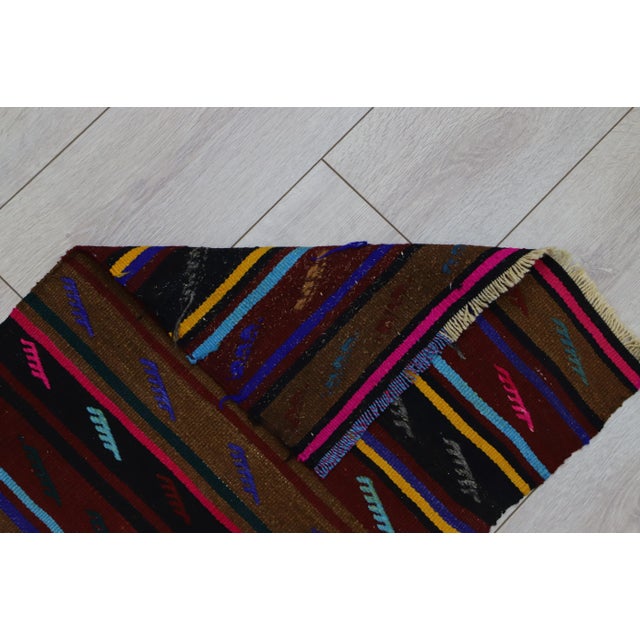 Textile 1970s Turkish Oushak Striped Design Colorful Kilim For Sale - Image 7 of 9