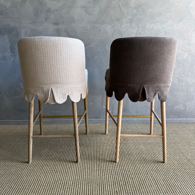 Mid-Century Modern Kate Slip Covered Counter Stool -Cafe Noir For Sale - Image 3 of 8