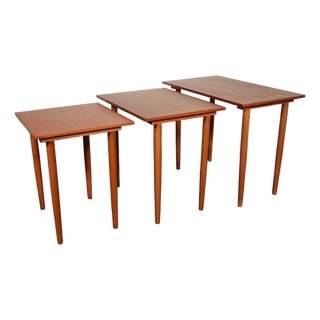 Vintage Danish Teak Nesting Side Table Set of 3 Made in Denmark Mid Century Modern Retro End 50's 60's For Sale