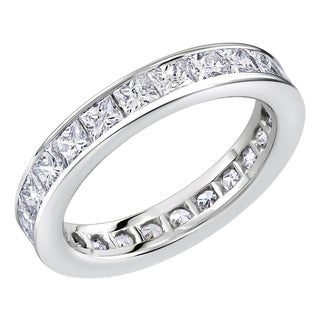 Platinum Princess Diamond 2.75 Carat Eternity 3.5 Millimeter Wide Band Size 6 For Sale