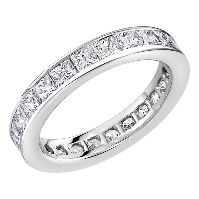 Platinum Princess Diamond 2.75 Carat Eternity 3.5 Millimeter Wide Band Size 6 For Sale