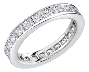 Platinum Princess Diamond 2.75 Carat Eternity 3.5 Millimeter Wide Band Size 6
