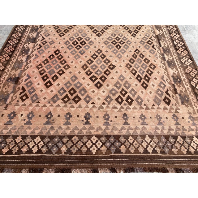 Traditional Vintage Oversized Terracotta Geometric Wool Kilim Rug For Sale - Image 3 of 14