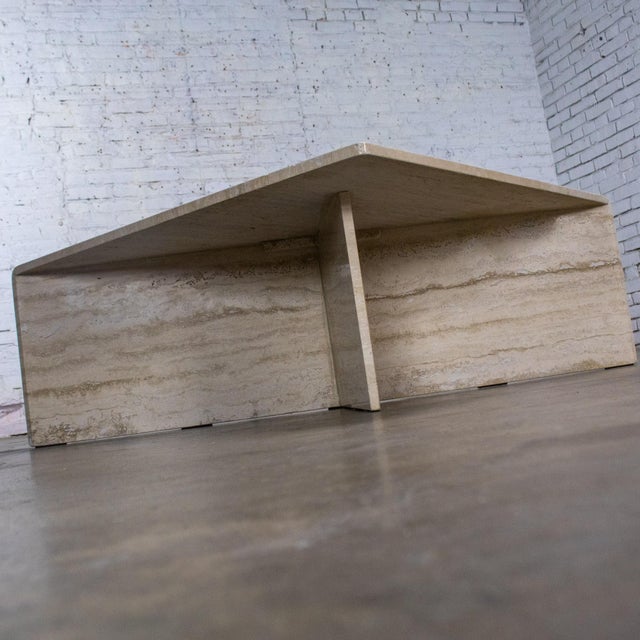 Late 20th Century Modern to Postmodern Triangle Travertine Coffee or Cocktail Table Style of Up & Up For Sale - Image 11 of 18