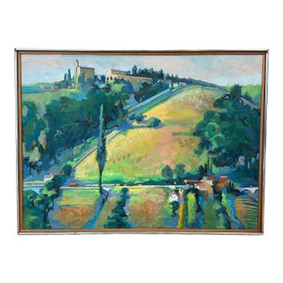 1980's Acrylic Framed Italian Landscape Framed Painting, Signed on Revers For Sale
