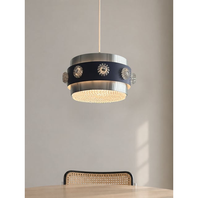 Drum Pendant Lamp with Glass Rosettes, 1960s For Sale - Image 9 of 12