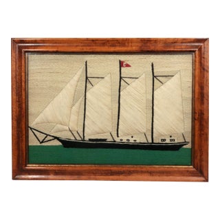 British Sailor's Woolwork of a Three-Masted Schooner Under Full Sail For Sale