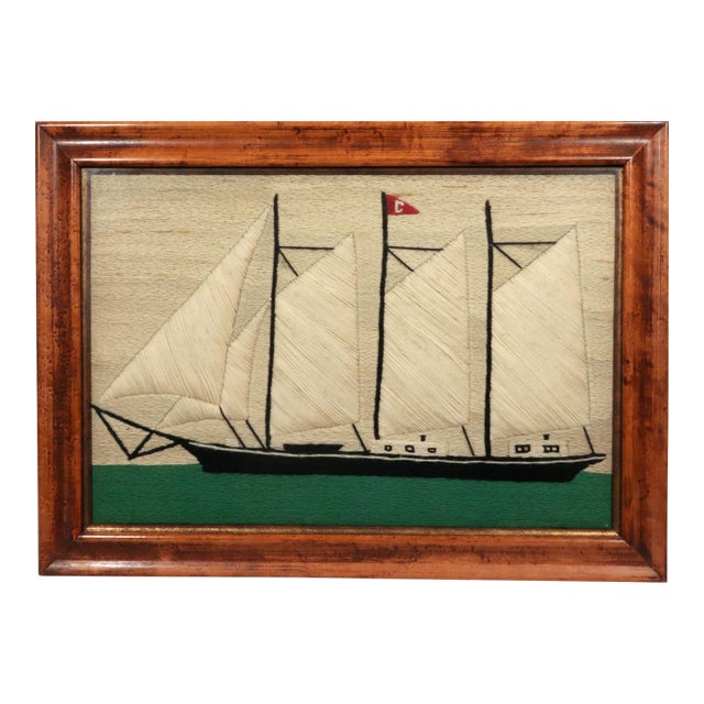 British Sailor's Woolwork of a Three-Masted Schooner Under Full Sail For Sale
