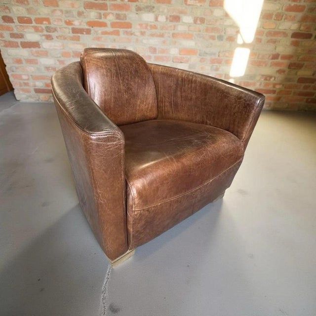 Contemporary Cigar Brown Leather Aviator Club Armchair For Sale - Image 3 of 18