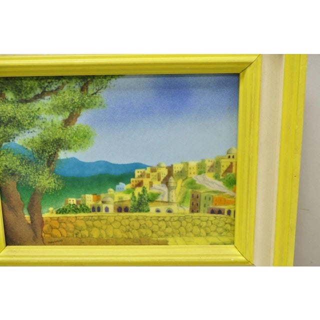 Modern Late 20th Century Daniel Belliard Enamel on Copper Small Framed Painting Yellow Countryside For Sale - Image 3 of 10