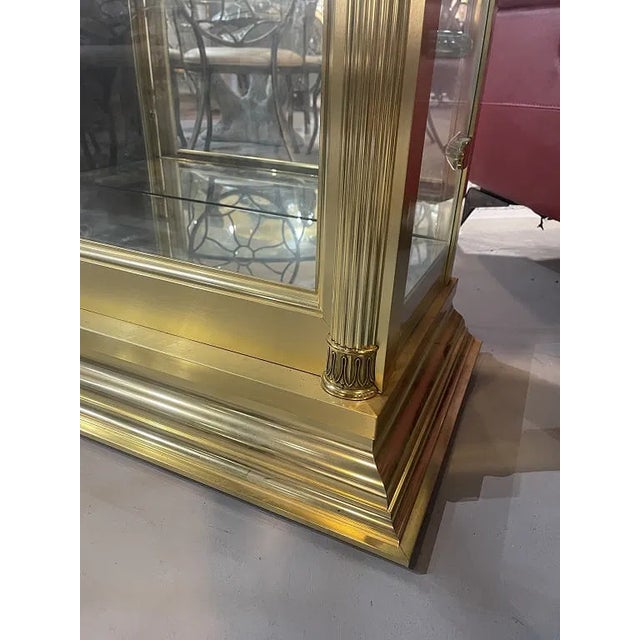 Tall 80-Inch Solid Brass Display Curio Cabinet, by Glober Co Carpentersville Usa For Sale In West Palm - Image 6 of 6