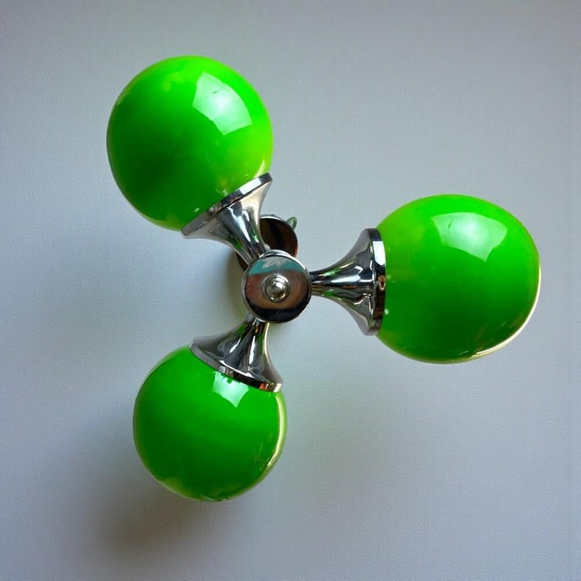 Space Age Green Glass and Chromed Pendant Light, 1970s For Sale - Image 9 of 15