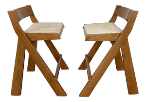 1970s Vintage Compas Wood Counter Stools - a Pair