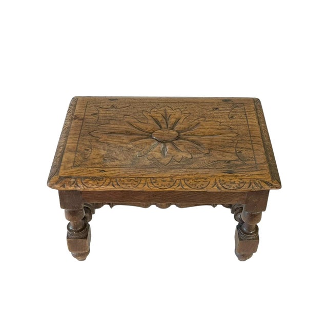 Antique French Provincial Carved Oak Joint Small Stool or Riser For Sale - Image 4 of 15