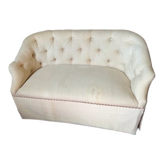 Vintage Button Tufted Small Loveseat For Sale