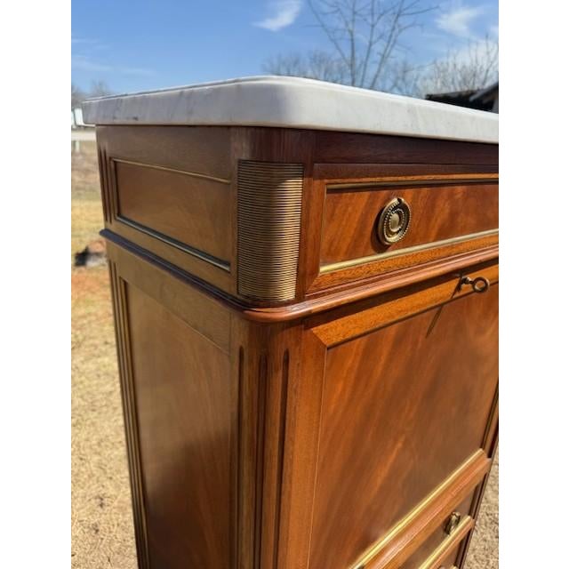 Wood 19th Century French Louis XVI Secretary Desk Carrara Marble Top For Sale - Image 7 of 18