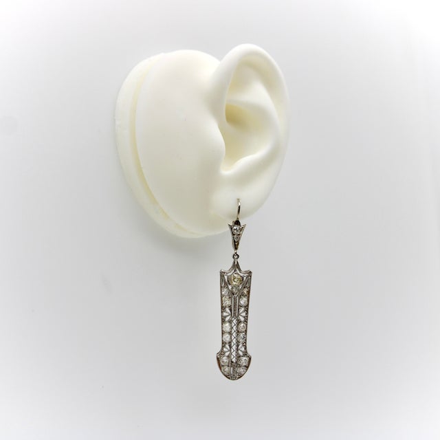Silver 1900-1909 Edwardian 18k White Gold Old Mine Cut Diamond Filigree Earrings, Pair For Sale - Image 8 of 10