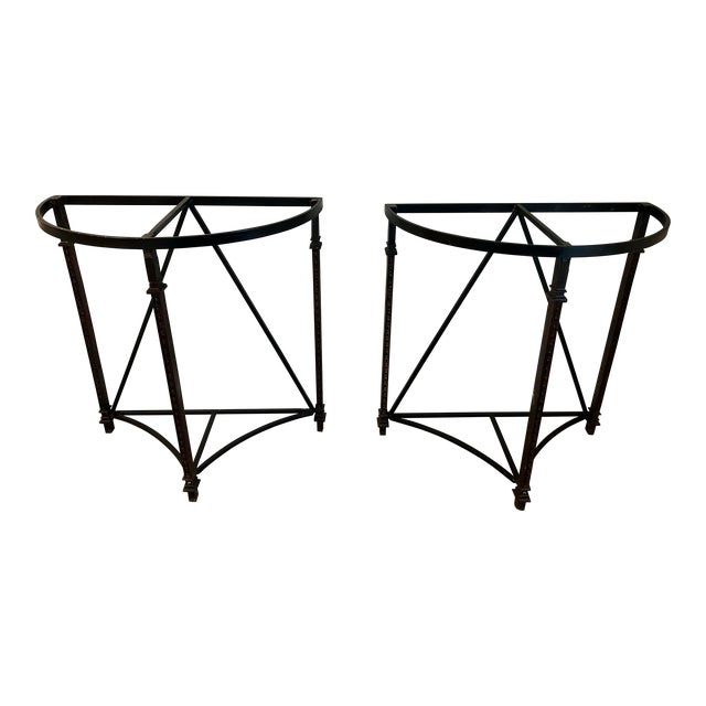 Custom Demi Lune Iron Tables - a Pair For Sale