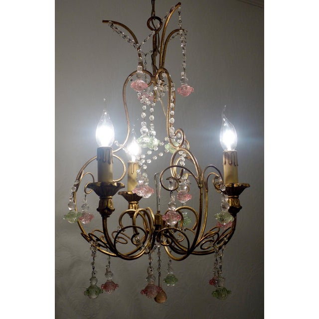 Metal Vintage Metal Murano Glass Flower Chandelier, 1940s For Sale - Image 7 of 10