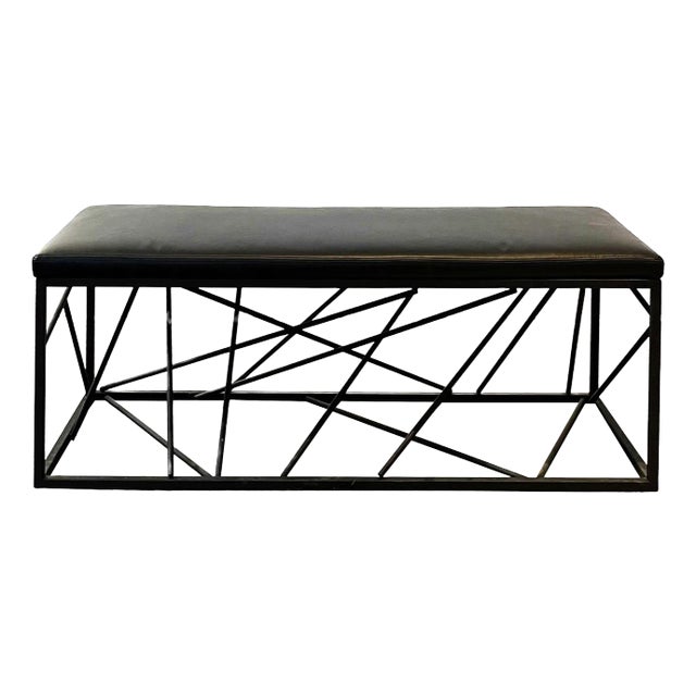 The Linea Bench Sculptural Steel & Leather by Hardware Goods & Co. For Sale