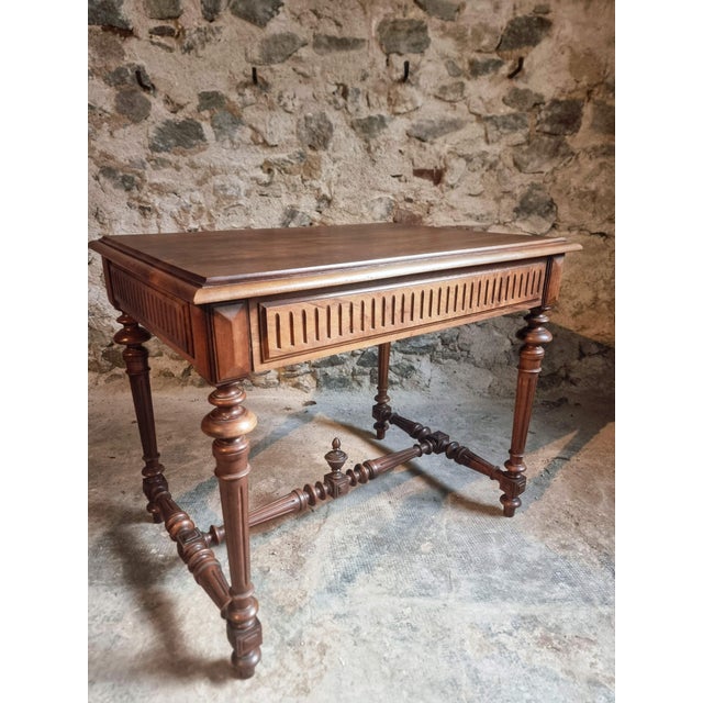 French Walnut Writing Table with Drawer, 1930 For Sale - Image 4 of 16