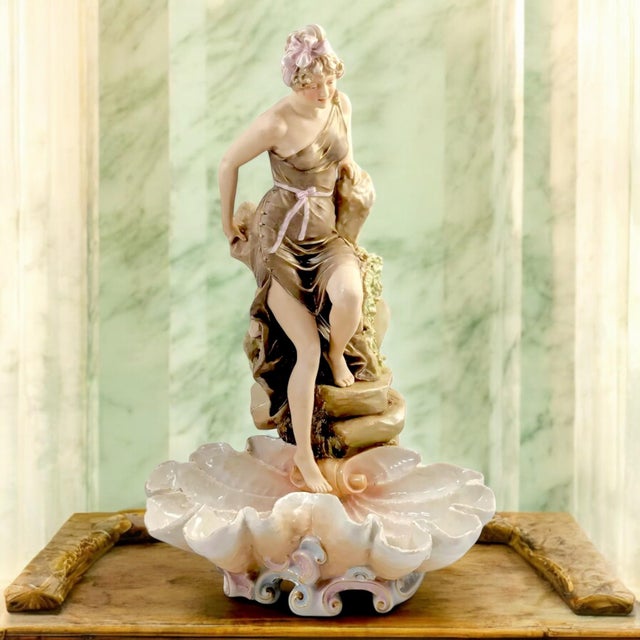 Large Royal Dux Art Nouveau Porcelain Centrepiece with Female Bather, Bohemia, circa 1900 This exceptional Art Nouveau...