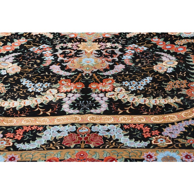 Late 20th Century Vintage Persian Black Silk Qum Rug - 05'02 X 08'01 For Sale - Image 5 of 9
