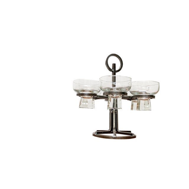 Danish Table Candleholder in Metal and Glass, 1960s, Set of 7 For Sale